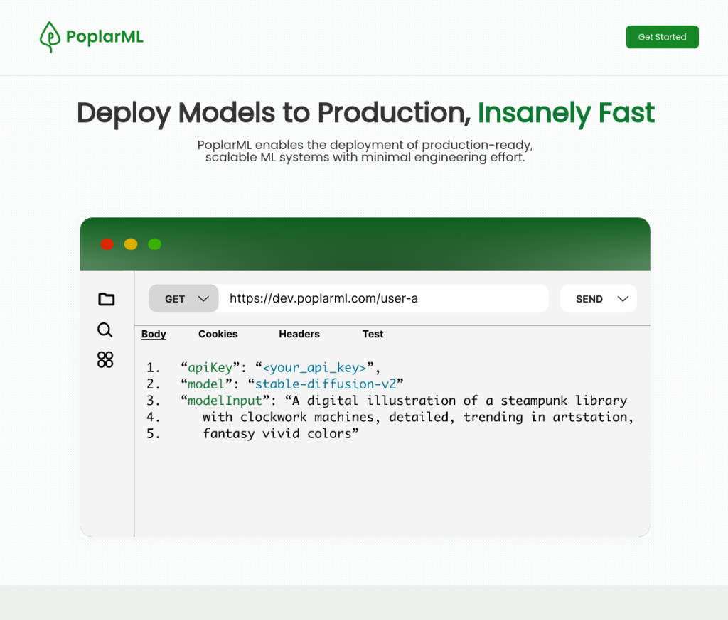 Uma captura de tela da ferramenta de login PoplarML, que permite que os desenvolvedores de IA acessem o PoplarML Studio, uma plataforma de desenvolvimento de IA baseada em nuvem que oferece ferramentas e recursos para construir e treinar modelos de aprendizado de máquina.