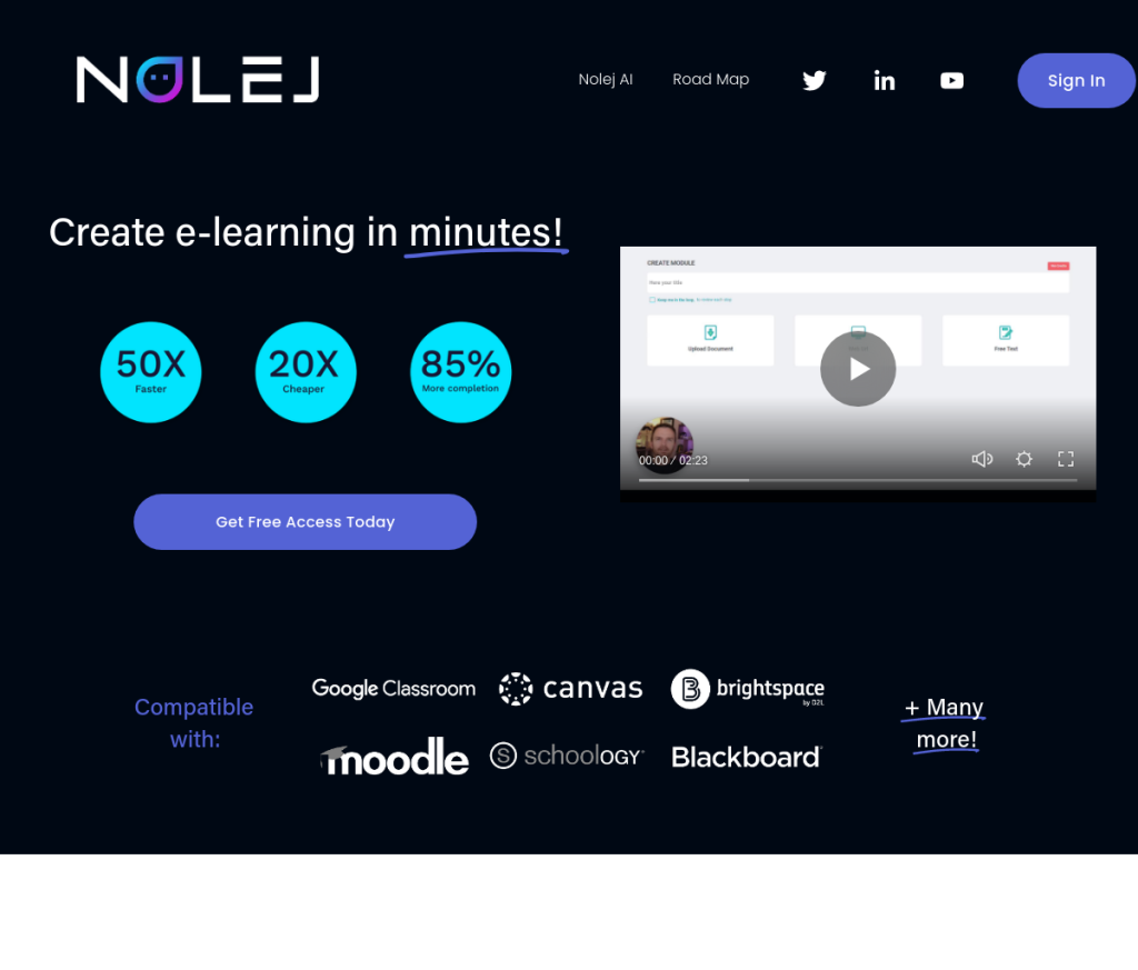 Imagem de uma plataforma de login chamada Nolej, apresentando um campo de nome de usuário, campo de senha e botão de login. A plataforma é projetada para assistentes de educação de IA e oferece acesso a recursos e ferramentas para professores e alunos.