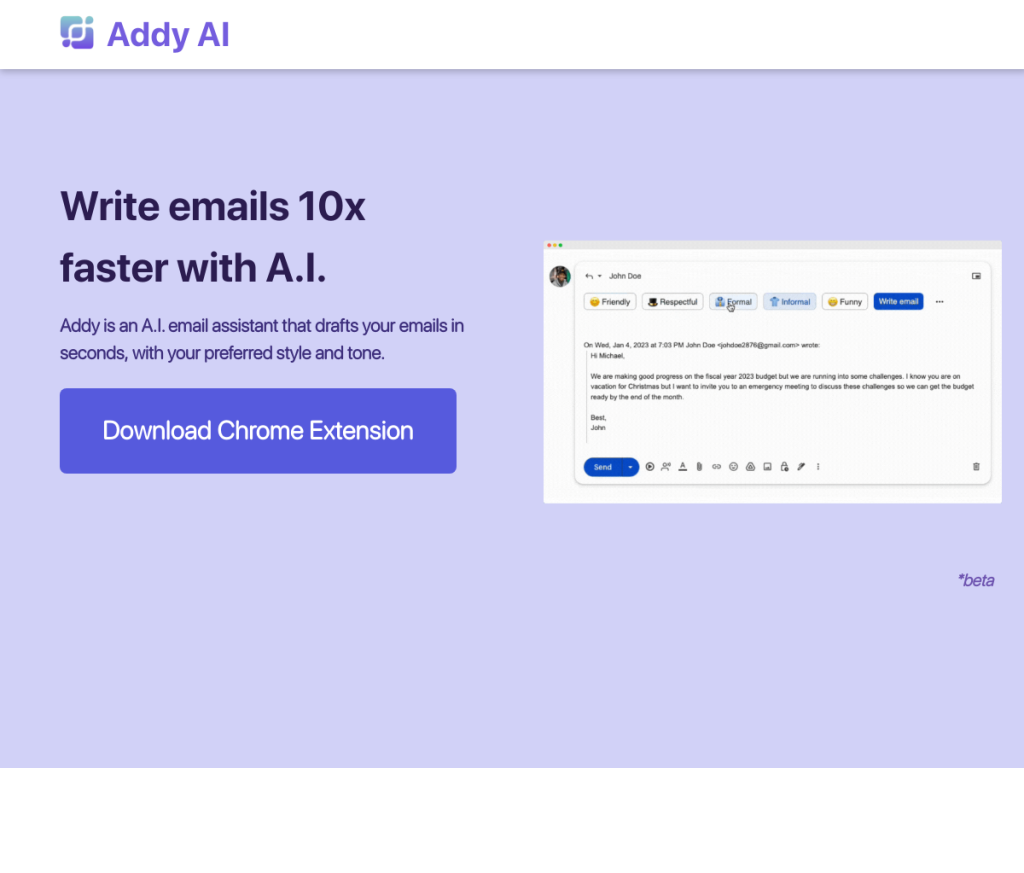 **Texto Alternativo:**

Interface de login do Addy AI, um assistente de e-mail com IA. A tela mostra campos para inserir endereço de e-mail e senha, além de um botão "Entrar". O logotipo do Addy AI é exibido no canto superior esquerdo.