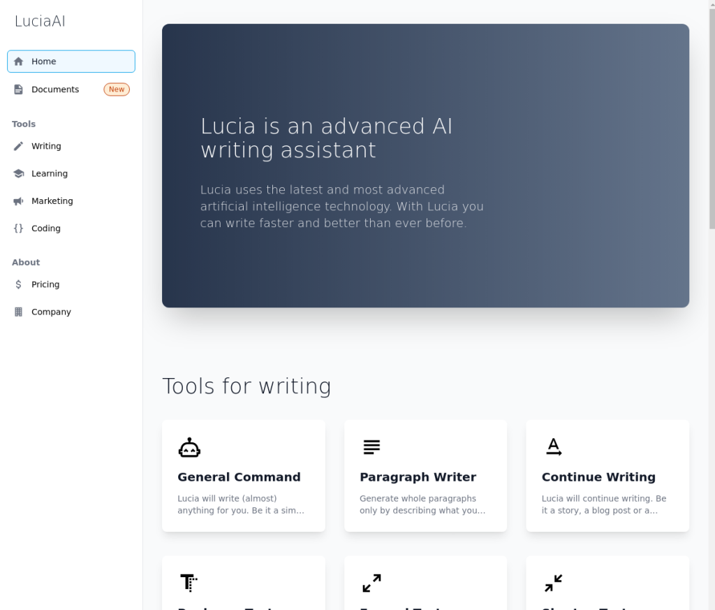 Alt da Imagem: A ferramenta de login do LuciaAI, um serviço de IA de escrita geral, é mostrada em uma captura de tela. A ferramenta tem um campo para inserir seu nome de usuário e senha, bem como um botão para fazer login.