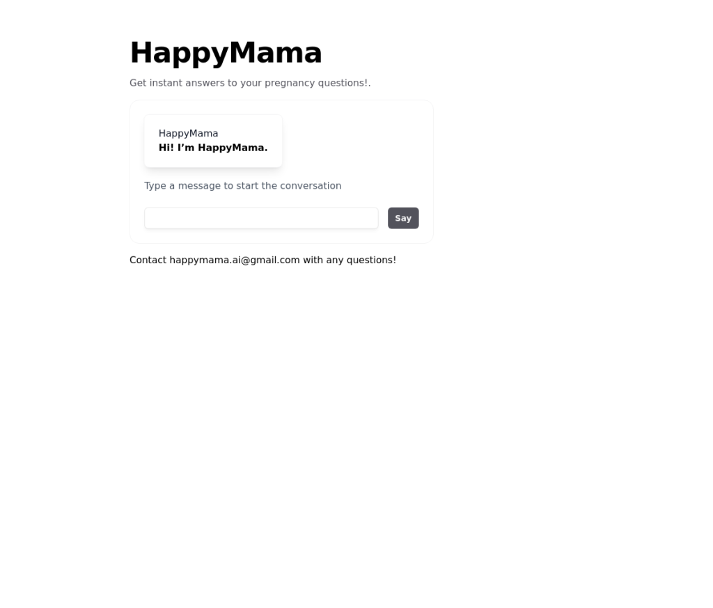 Imagem: O logotipo do Happy Mama, que é uma imagem estilizada de uma mãe segurando um bebê.Texto alternativo: Logotipo do Happy Mama, um serviço de IA que auxilia mães com informações sobre saúde e bem-estar.