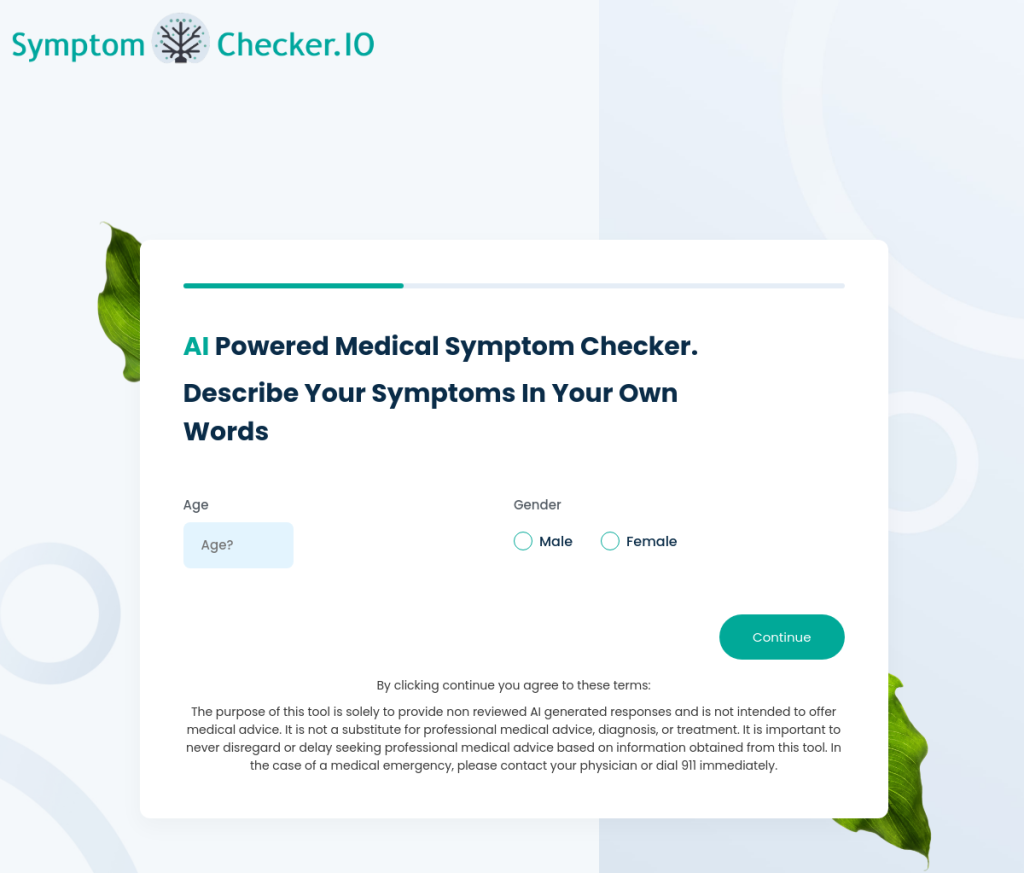 Imagem de uma ferramenta de login para o SymptomChecker.io, uma ferramenta de IA para saúde. A ferramenta permite que os usuários façam login em suas contas para acessar informações e recursos de saúde personalizados com base em seus sintomas.