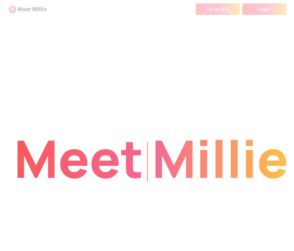 Imagem de uma mulher loira de cabelos compridos usando uma blusa branca e um sorriso amigável. O texto ao lado da imagem diz "Conheça Millie, sua ferramenta de IA para a vida".