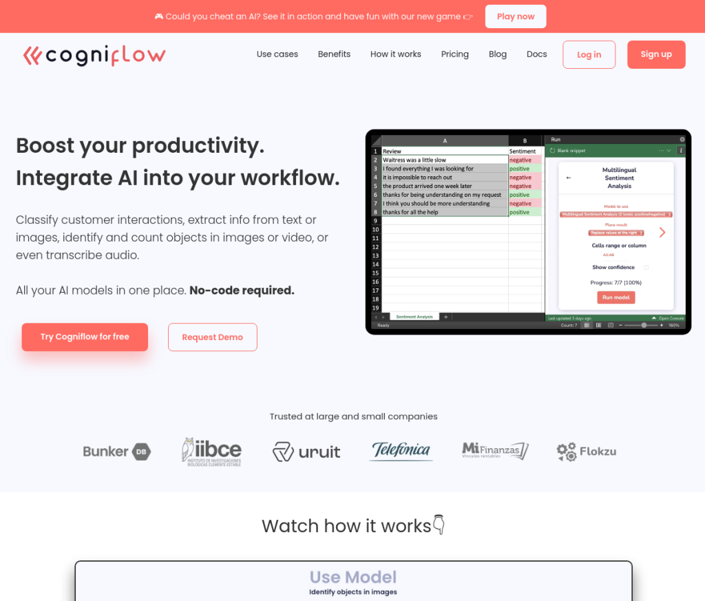 Imagem de uma interface de usuário de aplicativo da web com um formulário de login. O formulário tem campos para endereço de email e senha, bem como um botão de login. O logotipo do CogniFlow é exibido no canto superior esquerdo.