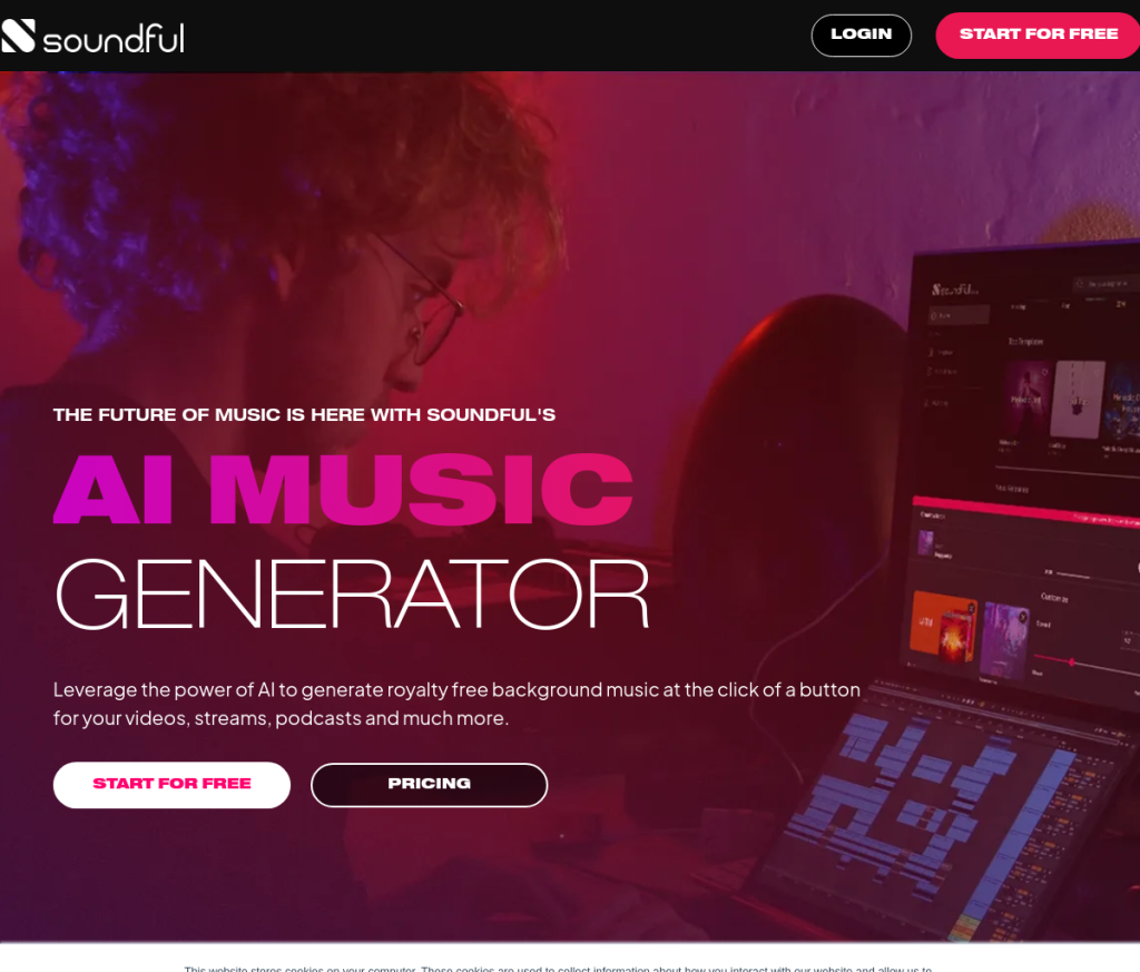 Imagem de uma página de login com o logotipo da Soundful no canto superior esquerdo. Na página, há um campo para inserir o nome de usuário, um campo para inserir a senha e um botão "Entrar".