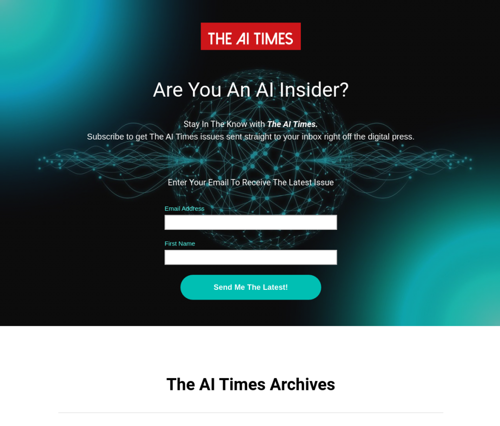 Imagem Alt: Página de login do The AI Times, com campos para inserir endereço de e-mail e senha, um botão de login e links para criar uma conta e recuperar a senha.