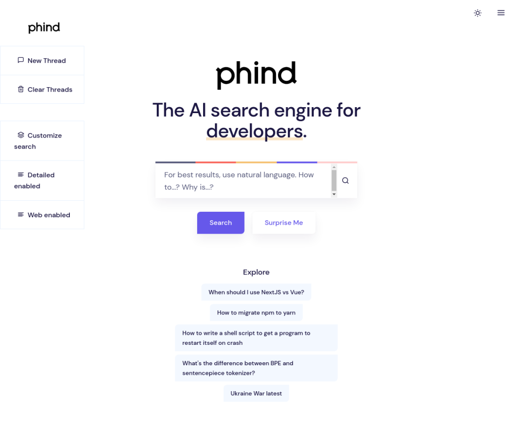 Imagem de um computador exibindo a página de login do Phind, uma ferramenta de IA de mecanismo de pesquisa. O logotipo do Phind é exibido no canto superior esquerdo e o formulário de login está no centro da página.