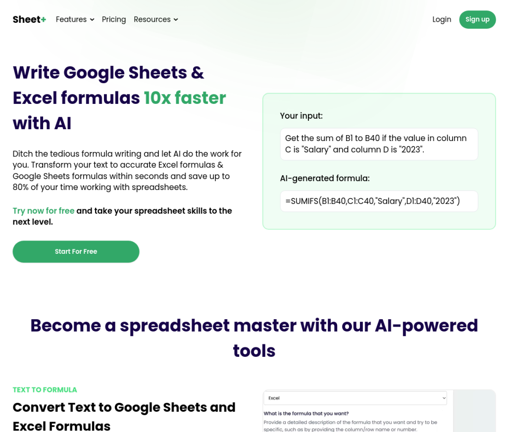 Alt: Captura de tela de uma ferramenta de IA chamada Sheet+, que permite aos usuários fazer login em suas contas do Google para acessar planilhas. A página de login exibe o logotipo do Sheet+, um campo de entrada de e-mail, um campo de entrada de senha e um botão 