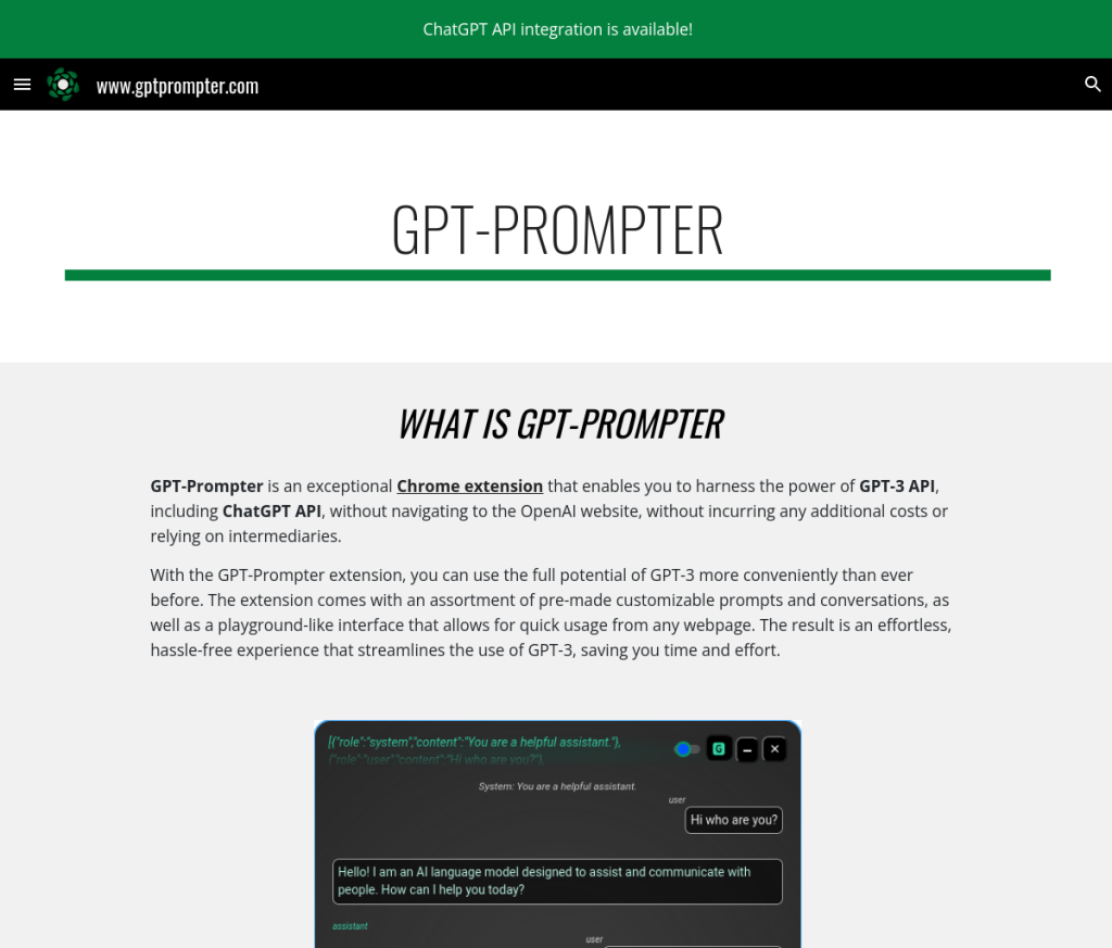 **Descrição da Imagem para o Alt:**

Uma captura de tela de uma ferramenta de IA de resumo de login chamada GPT-Prompter. A interface do usuário apresenta uma caixa de texto para inserir o texto a ser resumido, um botão para gerar o resumo e uma janela de resultados para exibir o resumo. A imagem também inclui o logotipo do GPT-Prompter no canto superior esquerdo.