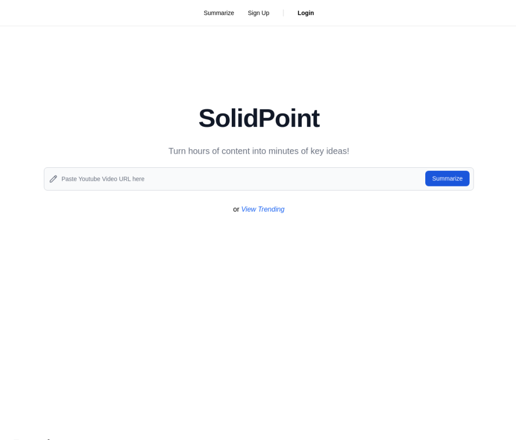 Esta imagem mostra a página de login do SolidPoint, uma ferramenta de inteligência artificial que ajuda os usuários a resumir e analisar textos. O formulário de login tem campos para endereço de e-mail e senha, bem como um botão "Entrar".