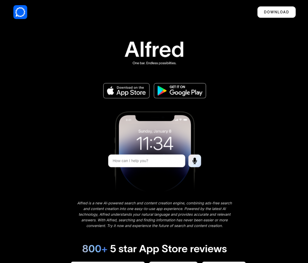 Imagem de uma tela de login com um campo de usuário e um campo de senha. O logotipo do Alfred está exibido no canto superior esquerdo da tela. O texto 
