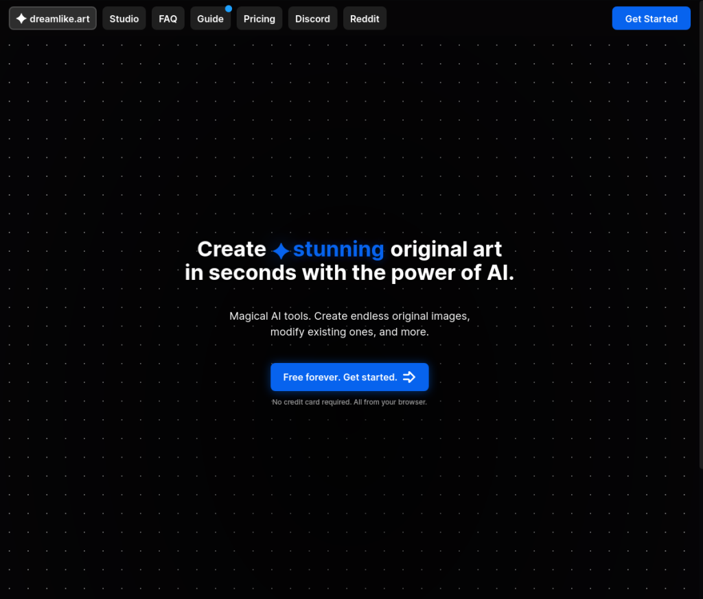 Uma imagem de uma ferramenta de IA de login do Dreamlike.art. A ferramenta é uma interface de usuário simples com um campo de entrada de texto e um botão 
