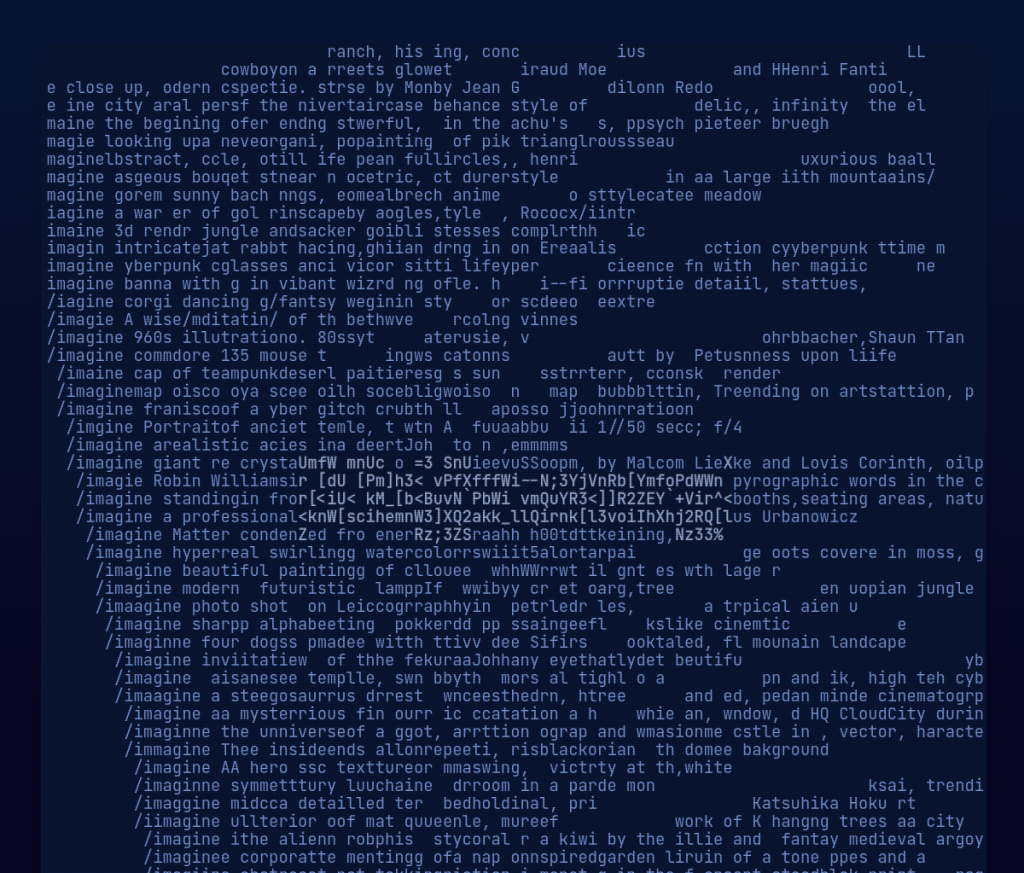 Uma imagem gerada por IA de uma ferramenta de login do Midjourney, apresentando um fundo azul profundo com um campo de texto branco no centro. O campo de texto é cercado por um quadro dourado com cantos arredondados. O texto dentro do campo de texto diz 