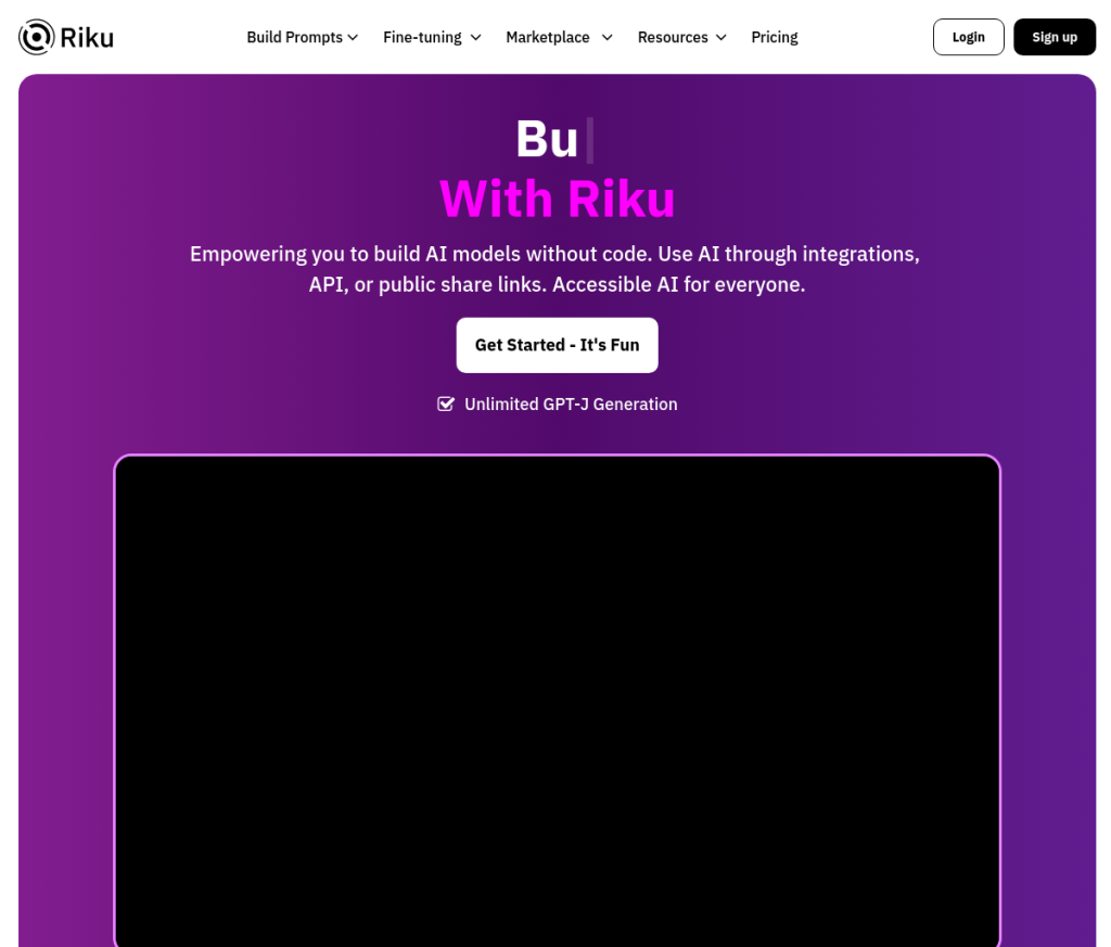 Imagem da tela de login da ferramenta de IA de baixo código/sem código Riku.ai. A tela mostra um formulário de login com campos para nome de usuário e senha, além de um botão "Entrar". O logotipo da Riku.ai está no canto superior esquerdo da tela.