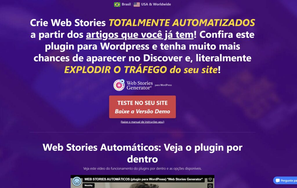 Imagem de um computador com a ferramenta Web Stories Generator aberta, mostrando as opções para criar Web Stories automatizadas a partir de postagens de blog. A ferramenta é fácil de usar e pode ajudar a aumentar o tráfego do site.