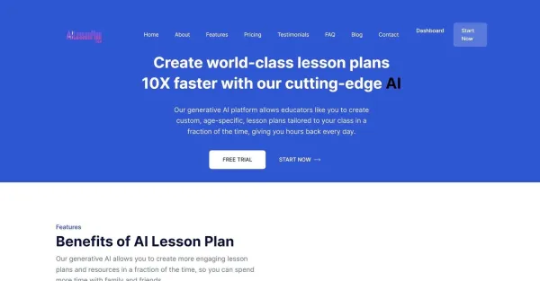 Imagem do logotipo da AI Lesson Plans no canto superior esquerdo. Texto abaixo do logotipo: "AI Lesson Plans: Ensinando IA para todos". Seta apontando para um botão azul que diz "Login".
