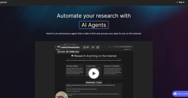 Uma captura de tela do aplicativo Aomni com uma caixa de texto no centro que diz "Faça login com Aomni". A caixa de texto tem um botão azul "Login" à direita.