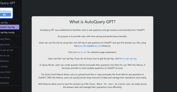 **Descrição da Imagem para o ALT:**Uma captura de tela do painel do AutoQuery GPT, mostrando a interface de usuário com uma caixa de texto para inserir uma consulta e um botão para gerar respostas.
