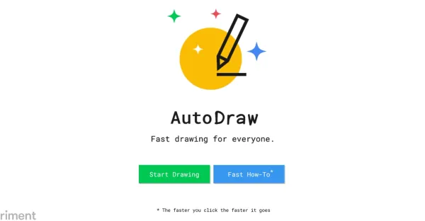 Imagem: Um desenho de um lápis colorido com a palavra "Autodraw" escrita nele.Texto alternativo: Logotipo do Autodraw, uma ferramenta de desenho online gratuita que usa aprendizado de máquina para ajudar os usuários a criar desenhos.