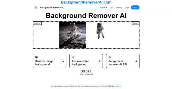 **Texto alternativo da imagem:**Interface do usuário do Background Remover AI, exibindo uma imagem com um plano de fundo removido. A barra de ferramentas no topo permite aos usuários carregar uma imagem, ajustar as configurações de remoção de plano de fundo e baixar o resultado.