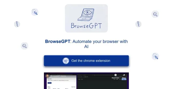 **Texto alternativo:**Imagem de um laptop com uma janela do navegador aberta mostrando a página inicial do BrowseGPT. Há uma barra de pesquisa no topo da página e uma série de artigos e vídeos abaixo dela.