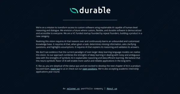 Imagem do logotipo do Durable AI em um fundo azul. O texto abaixo do logotipo diz "Login do Durable AI: Como usar o Durable AI".