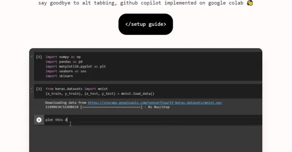 Uma captura de tela da interface do Google Colab, mostrando o botão "Login com o Copilot" realçado na barra de ferramentas. O botão é azul com texto branco e está localizado no canto superior direito da tela.